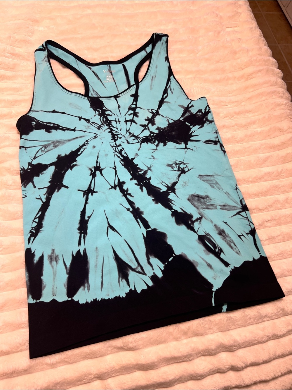 Yelete Women’s Tie-Dye Racerback Tank Top - Light Blue & Black workout top